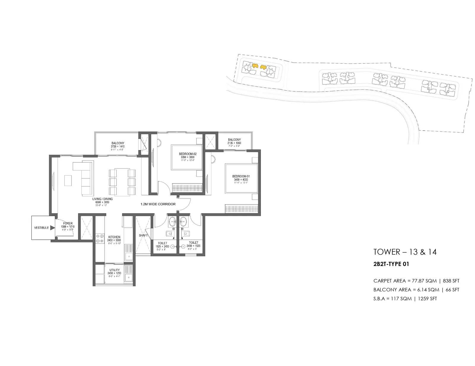 Nambiar District 25 Phase 3 2B2T — 2 BHK Floor Plan Nambiar District 25 Phase 3 2B2T — 2 BHK floor plan