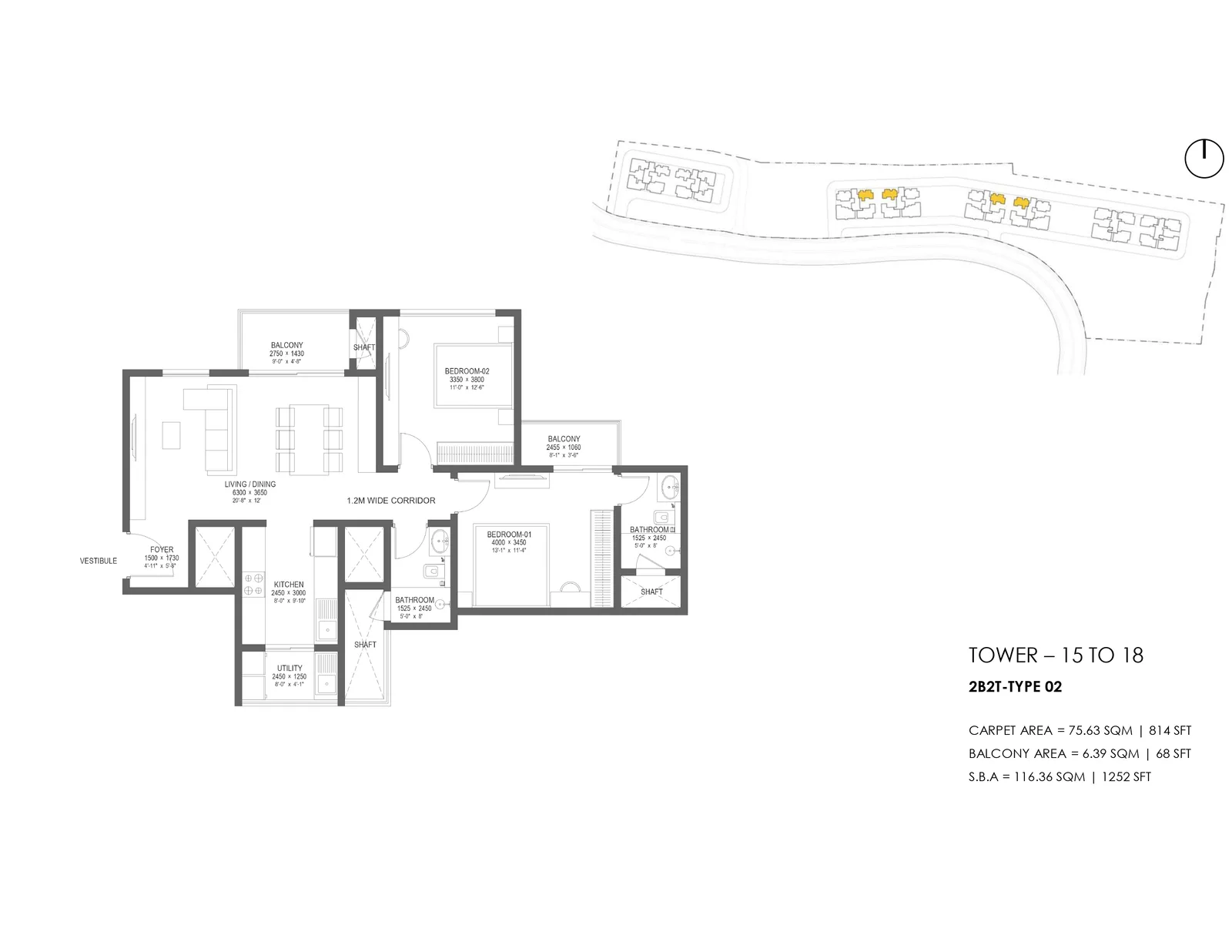 Nambiar District 25 Phase 3 2B2T — 2 BHK Floor Plan Nambiar District 25 Phase 3 2B2T — 2 BHK floor plan