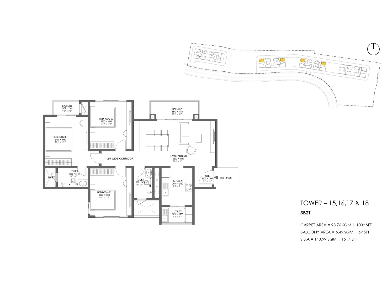 Nambiar District 25 Phase 3 3B2T — 2.5 BHK Floor Plan Nambiar District 25 Phase 3 3B2T — 2.5 BHK floor plan