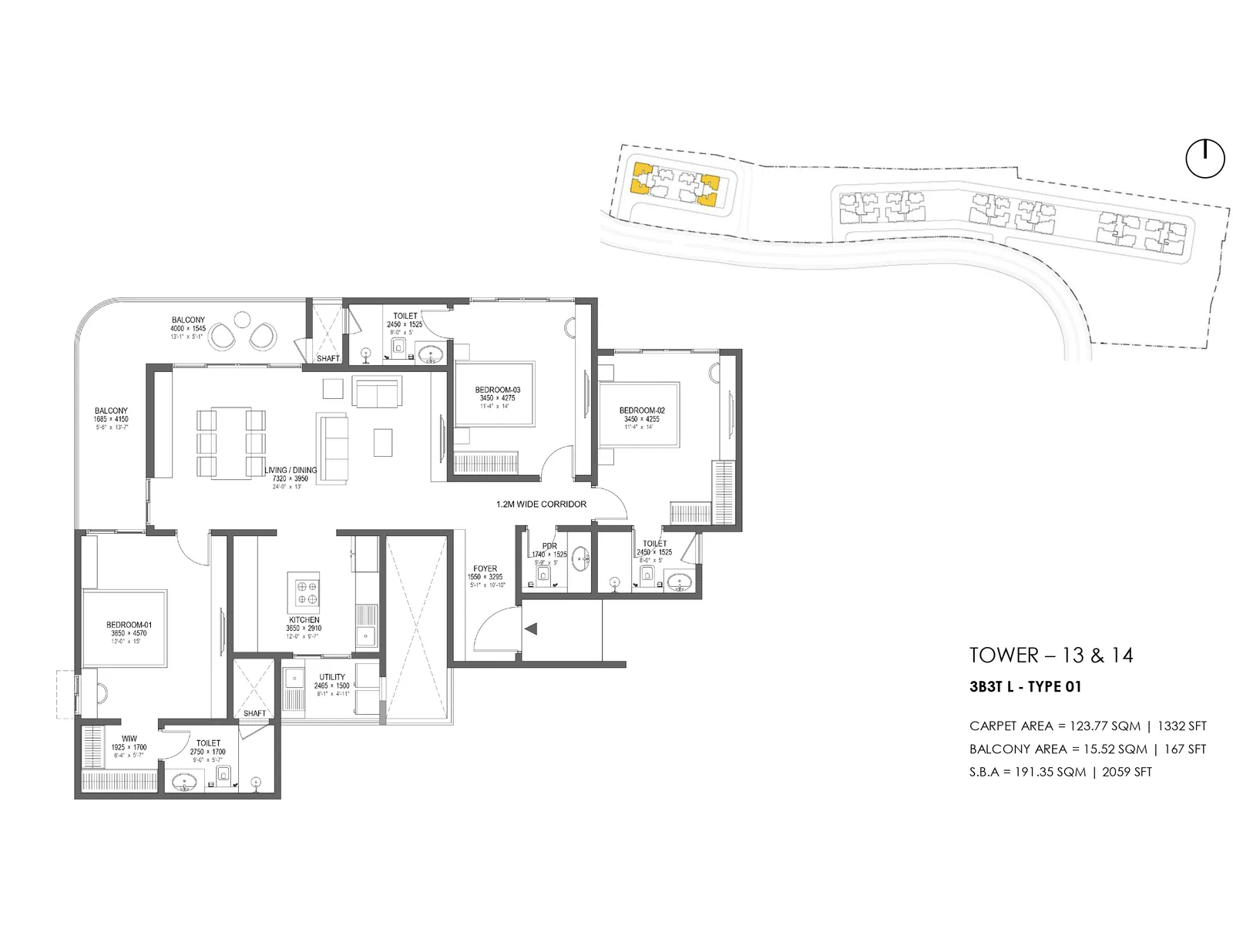 Nambiar District 25 Phase 3 3B3T L — 3 BHK Floor Plan Nambiar District 25 Phase 3 3B3T L — 3 BHK floor plan
