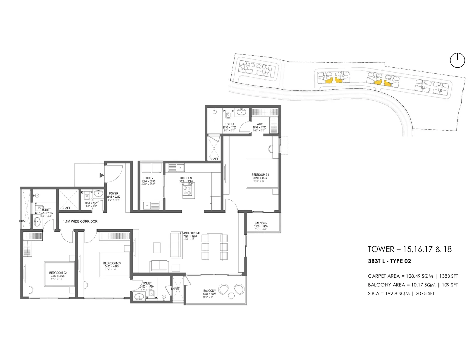 Nambiar District 25 Phase 3 3B3T L — 3 BHK Floor Plan Nambiar District 25 Phase 3 3B3T L — 3 BHK floor plan