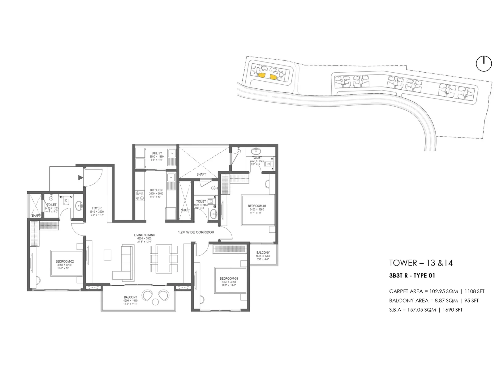 Nambiar District 25 Phase 3 3B3T — 3 BHK Floor Plan Nambiar District 25 Phase 3 3B3T — 3 BHK floor plan