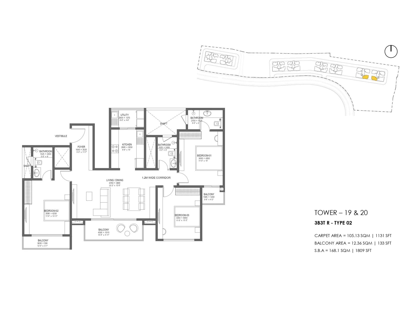 Nambiar District 25 Phase 3 3B3T — 3 BHK Floor Plan Nambiar District 25 Phase 3 3B3T — 3 BHK floor plan