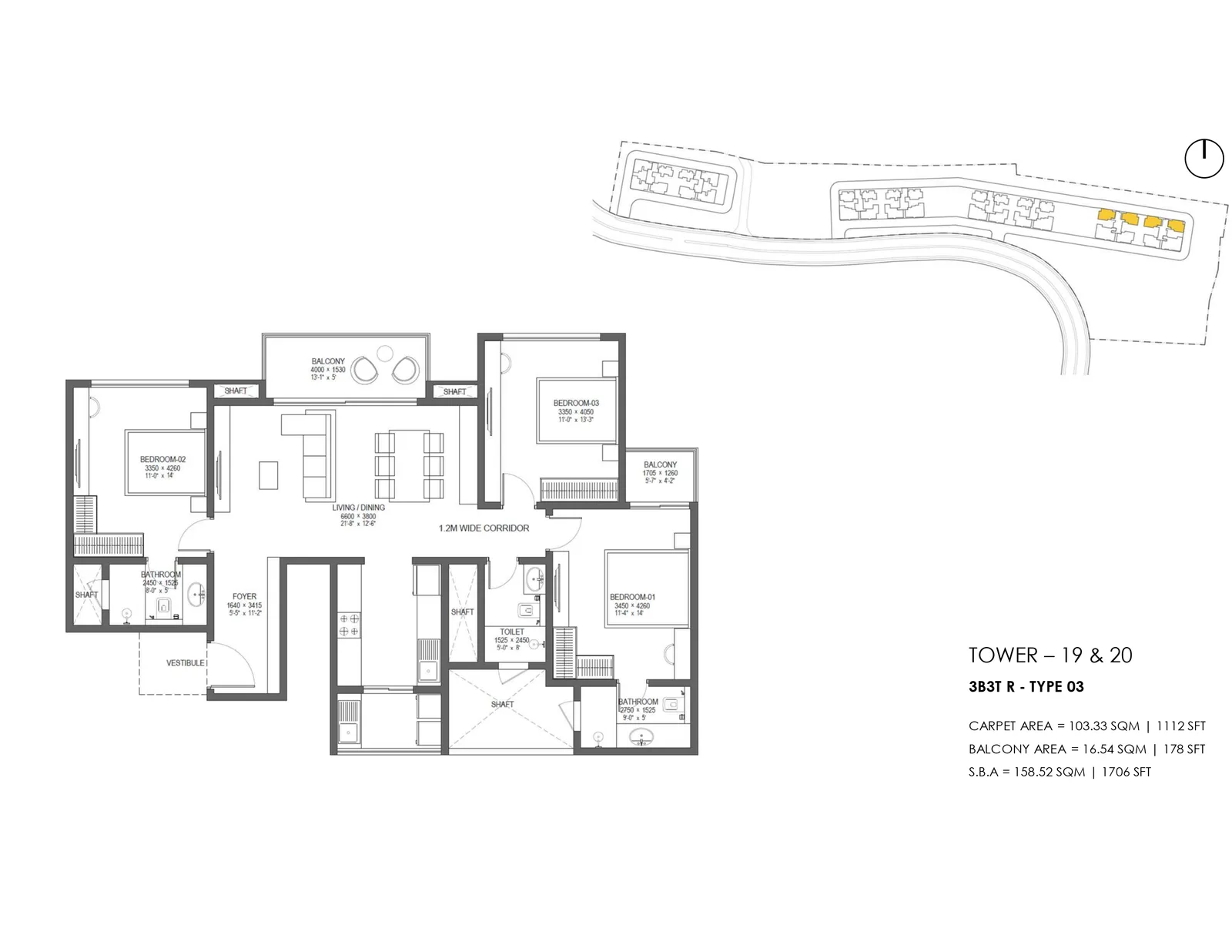 Nambiar District 25 Phase 3 3B3T — 3 BHK Floor Plan Nambiar District 25 Phase 3 3B3T — 3 BHK floor plan